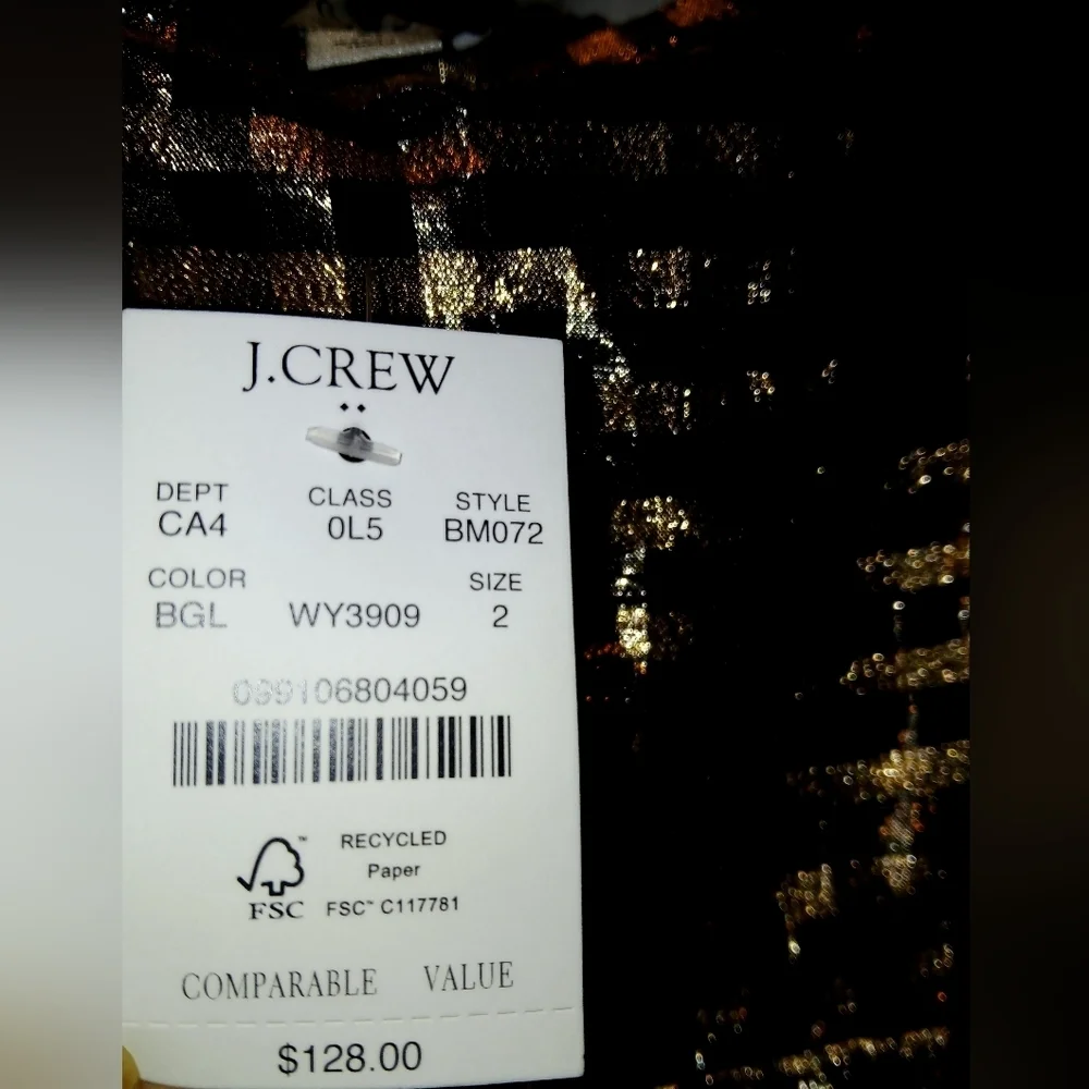 J . CREW BLACK GOLD LUREX METALLIC GINGHAM TIERED MINI DRESS  - Picture 6 of 6